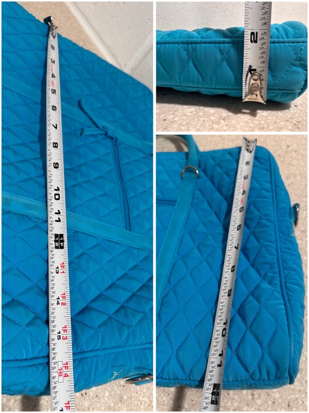 Vera Bradley Large Laptop Bag Microfiber Quilted Blue Travel Tote Aqua Turquoise - Picture 12 of 15